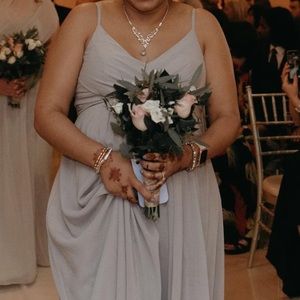 A-line V-Neck Floor-length Chiffon Maternity Bridesmaid Dress -Silver